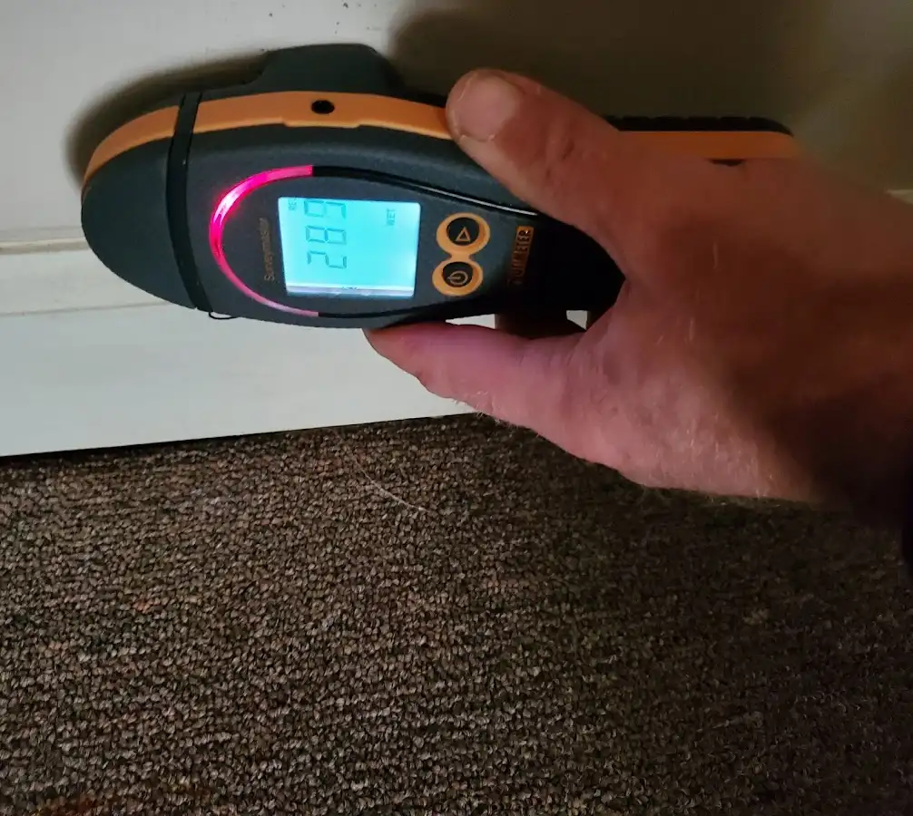 Moisture detection at baseboard during Burst Pipe Cleanup in Melissa